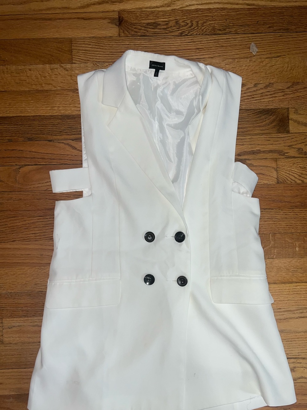Buckle Black White Satin-Lined Blazer Vest